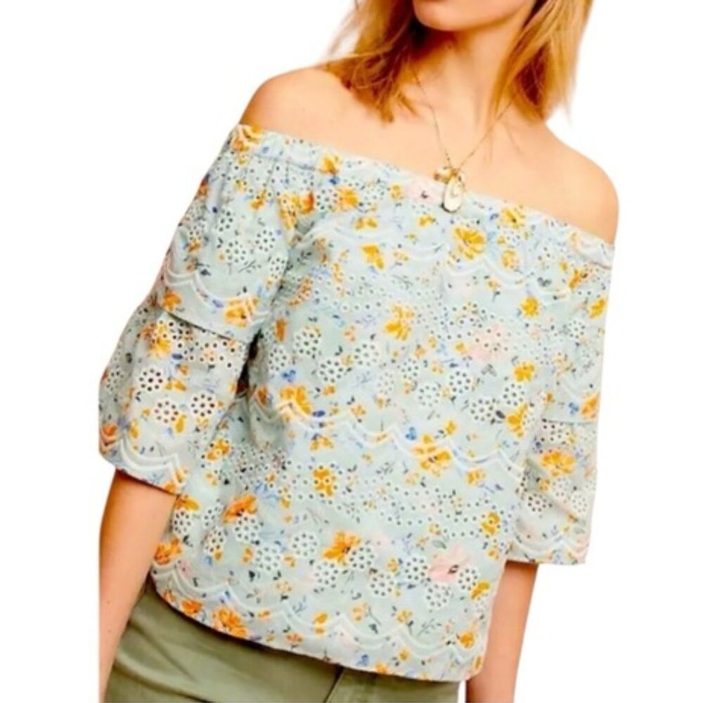 Anthropologie Laia Floral Blouse in Mint Green and Orange